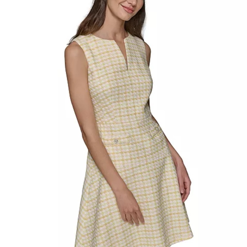 Karl Lagerfeld Elegant Yellow Checkered Sleeveless Dress - Picture 2 of 9